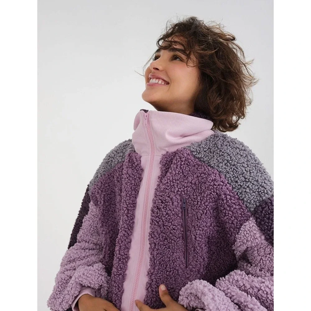 For Love & Lemons Cozy Zip Up‎ Sherpa Colorblock Fleece Jacket Womens Small NWT